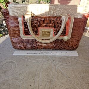 Elegant Brown and Gold Crocodile Embossed Handbag